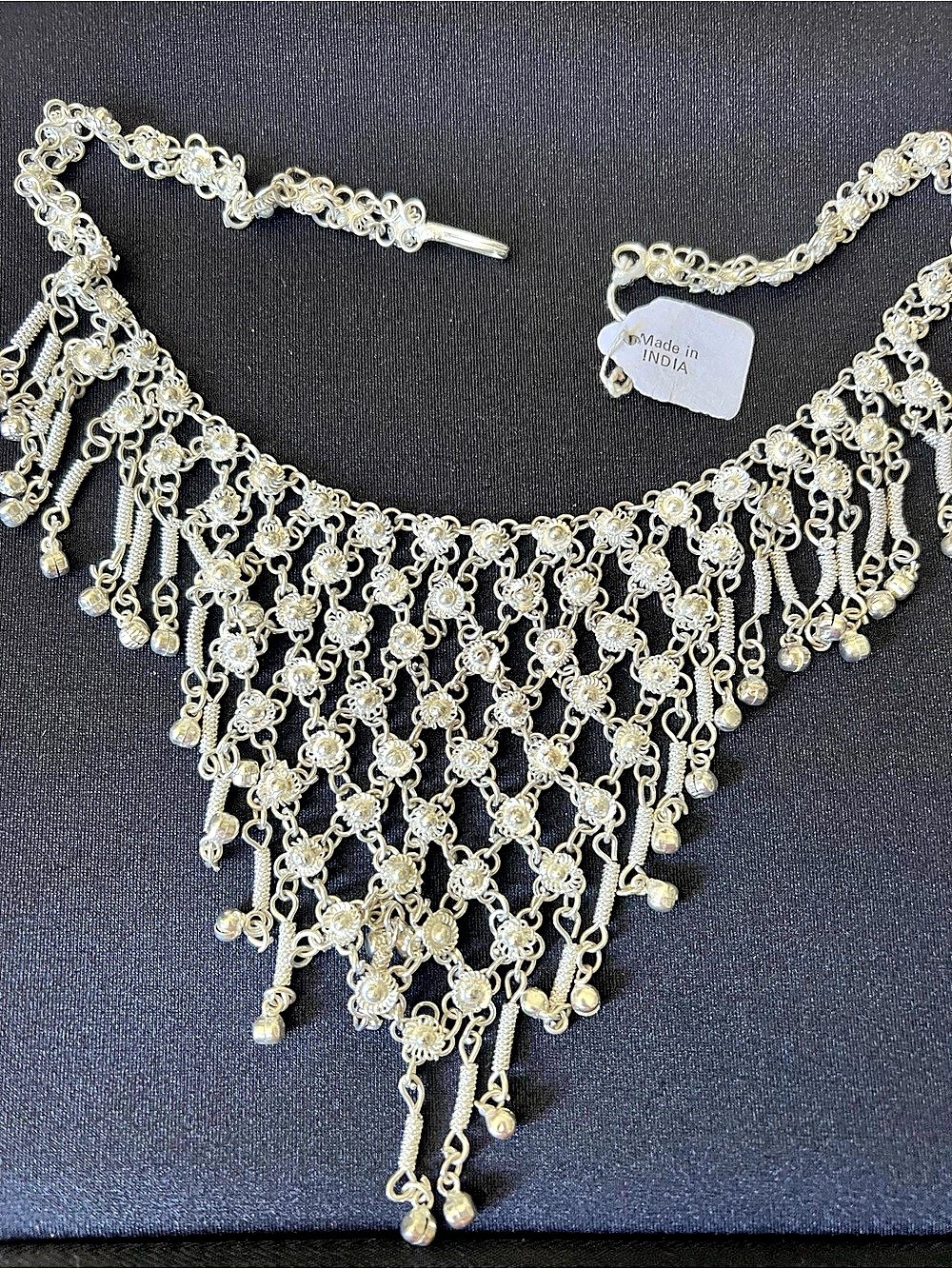 Made in India Statement Chain Fringe Necklace Silver Like New